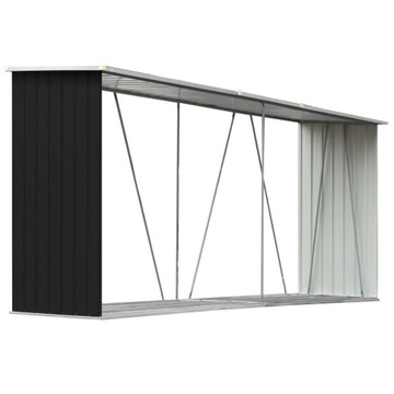 Wiata na drewno opałowe z podłogą i rurkami - antracytowa, 330x84x144/152 c