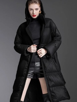 Ladies winter down jacket hooded zipper mid-length