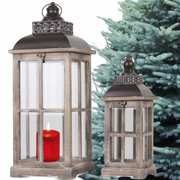 2 szt Lampion XXL Zestaw lampionów drewno pobielane 60cm