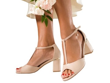 SANDAŁY DAMSKIE NA OZDOBNYM SŁUPKU PASEK TBAR Z OZDOBĄ STABILNE LEKKIE r 40