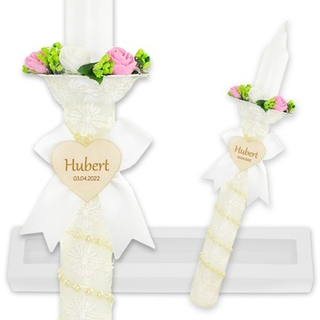 ŚWIECA DO CHRZTU Na CHRZEST ELEGANCKA GROMNICA Z IMIENIEM OZDOBNY OKAPNIK