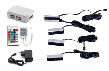 4 KLIPSY PODŚWIETLENIE LED RGB MEBLI PÓŁEK SZYB