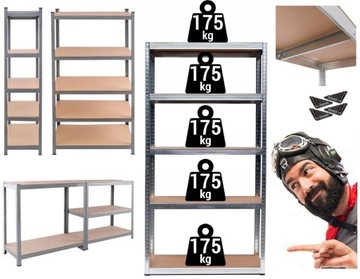 REGAŁ METALOWY magazynowy 180x90x40 5 PÓŁKOWY x175kg OCYNK GARAŻ PIWNICA