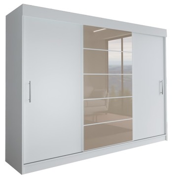 SZAFA MILAN - 3D 210 CM - BIAŁA (1x lacobel cappucino ) - z uchwytem