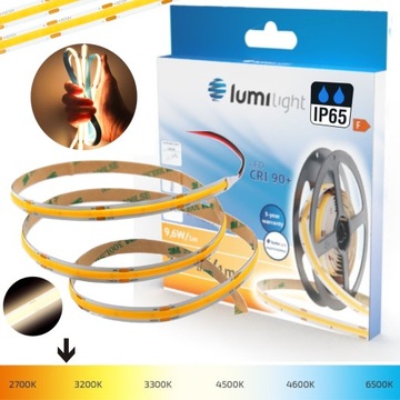 Taśma LED COB wodoodporna 1m CIEPŁA NEON BEZPUNKTOWY IP65 9,6W/m 3000K