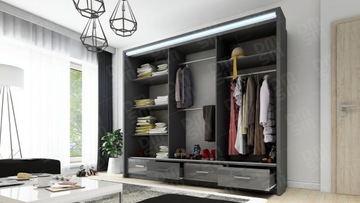 БОЛЬШОЙ БЕЛЫЙ ШКАФ РАЗДВИЖНЫЙ С ЗЕРКАЛОМ ШКАФ SICYLIA 250 СМ + БЕСПЛАТНЫЙ СВЕТОДИОД!