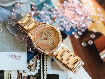 DAMSKI ZEGAREK GUESS GW0605L3 IDOL NA BRANSOLECIE ROSE GOLD Z KRYSZTAŁKAMI