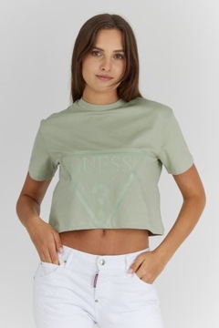 GUESS - Krótki zielony T-shirt damski z logo M