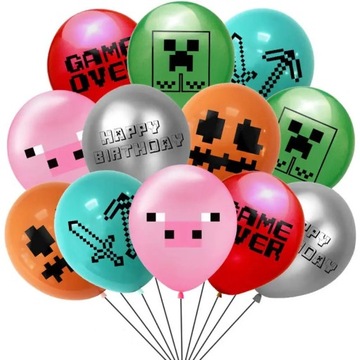 BALONY ZESTAW MINECRAFT GAMINGOWE PIKSELE 12szt