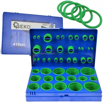 НАБОР УПЛОТНИТЕЛЬНЫХ КОЛЬЦ GEKO - УПЛОТНЕНИЯ КОНДИЦИОНЕРА 419 ШТ. ЗЕЛЕНЫЙ ЧЕМОДАН G02913