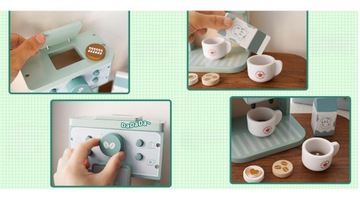 ДЕРЕВЯННАЯ КОФЕМАШИНА ДЛЯ ДЕТЕЙ + АКСЕССУАРЫ ХОРОШАЯ ИГРУШКА НА ПОДАРОК