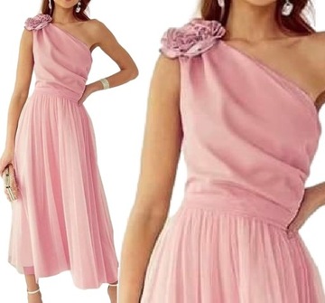 SUKIENKA MIDI TIULOWA Z KWIATEM SUKNIA NA WESELE