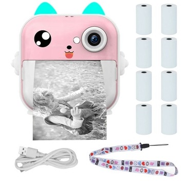 DRUKUŚ 2.0 Z APARATEM MINI DRUKARKA TERMICZNA RÓŻOWY + 8 ROLEK