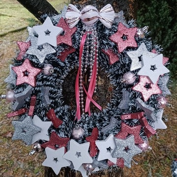 РОЖДЕСТВЕНСКИЙ ВЕНОК ПЛАТЬЕ 40 СМ РОЖДЕСТВЕНСКИЙ БЕЛЫЙ РОЗОВЫЙ СЕРЕБРЯНЫЙ