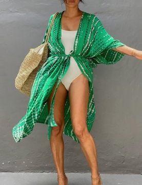 Bsubseach Plus Size Kimono Plażowe dla Kobiet Zielony