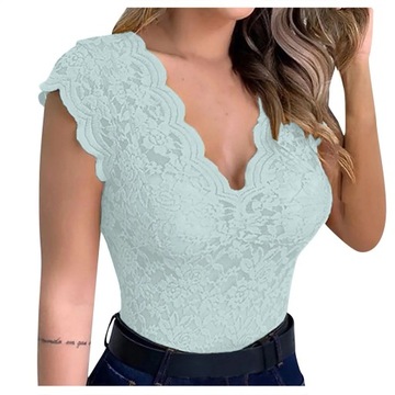 Women Sexy V Neck Lace Vest Top Sleeveless Solid W