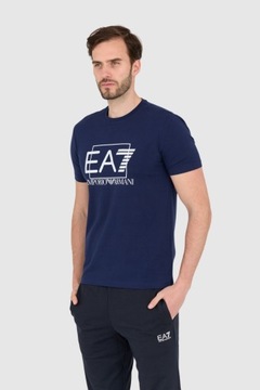 EA7 Granatowy męski t-shirt z dużym białym logo S