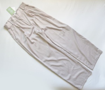 Spodnie szerokie wysoki stan satynowe H&M 36/38 wiskoza letnie beżowe