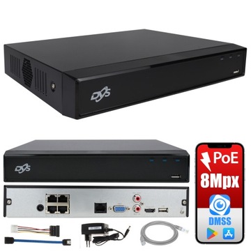 REJESTRATOR MONITORINGU IP SWITCH POE 4 KAMERY 8Mpx ONVIF SIECIOWY CYFROWY