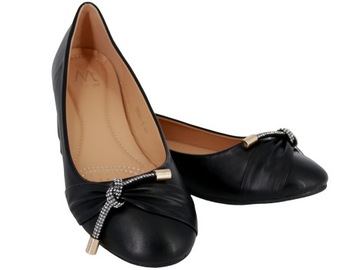 BALERINY SKÓRZANE ELEGANCKIE BUTY DAMSKIE CZARNE Z CYRKONIAMI 41