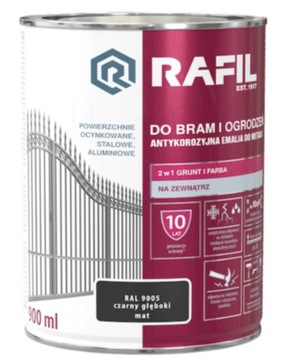 RAFIL FARBA DO BRAM I OGRODZ 0.9L CZARNY GŁĘBOKI RAL9005 MAT