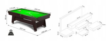 Бильярдный стол 8FT Radley Vintage Pool черный + накладка Cymbeline-Tennis