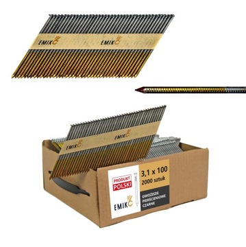 Gwoździe do gwoździarki łączone papierem 3,1x100mm 34° 2000szt Czarne