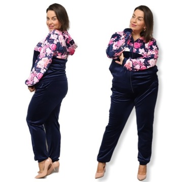 Dres welurowy KOMPLET DRESOWY ROZPINANY W KWIATY PLUS SIZE KOLORY ROZMIARY