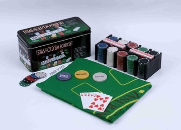 БОЛЬШОЙ НАБОР ДЛЯ ПОКЕРА, КАРТЫ, ФИШКИ, КОВРИК