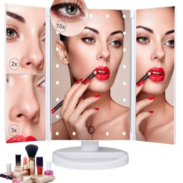 LUSTERKO KOSMETYCZNE PODŚWIETLANE LED ROZKŁADANE POWIĘKSZAJĄCE DO MAKIJAŻU