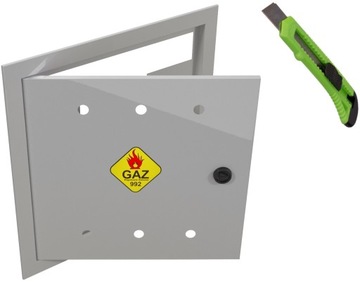 DRZWICZKI I RAMKA SKRZYNKA GAZOWA 400x400 SZARA GAZ SZAFKA + NÓŻ GRATIS