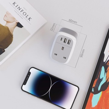 Европейский адаптер, 32 Вт, порт USB-C, 20 Вт, два порта USB