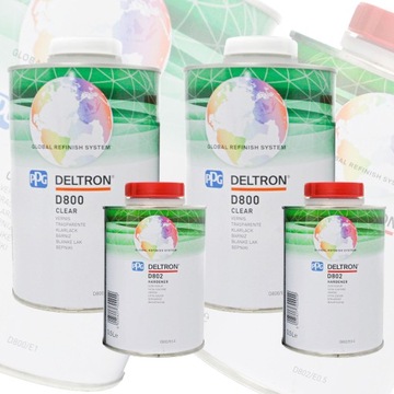 Lakier Bezbarwny PPG DELTRON D800 + Utwardzacz D802 Dwuskładnik Zestaw 2szt