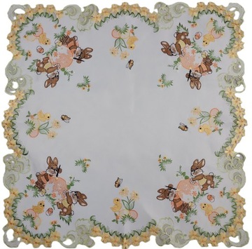 OBRUS NAKŁADKA NA STÓŁ 85X85 HAFTOWANA ELEGANCKA ZAJĄCE PISANKI KURCZAKI
