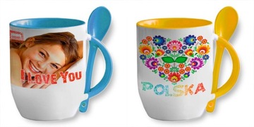 красочная кружка с ложкой и любым принтом