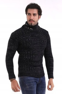 Мужской толстый теплый шерстяной свитер с высоким воротником