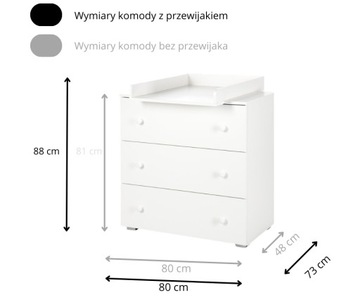 KLUPŚ комод с пеленальным столиком и пеленальным ковриком, белый КОМПЛЕКТ