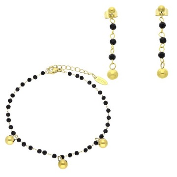 ZESTAW BRANSOLETKA KOLCZYKI BEADS STAL CHIRURGICZNA ZŁOTY KOMPLET KULKI