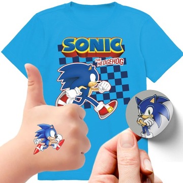 ZESTAW 3W1 KOSZULKA DLA DZIECI TATUAŻE NAKLEJKI SONIC 128 JAKOŚĆ