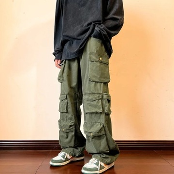 FEWQ 2023 Autumn Male Multi Pocket Cargo Pants Str