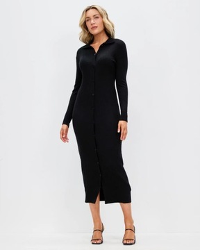 CALVIN KLEIN Wool Tencel Rib Dress sukienka z wełną Slim Fit S