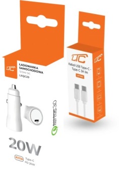 БЫСТРОЕ АВТОМОБИЛЬНОЕ ЗАРЯДНОЕ УСТРОЙСТВО PD 20 ВТ ДЛЯ IPHONE ANDROID LTC С КАБЕЛЕМ USB TYPE-C