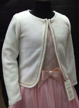 elegancki biały SWETER * złota lamówka * 146 cm