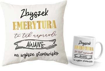 Kubek + poduszka zestaw dla EMERYTKI EMERYTA imię