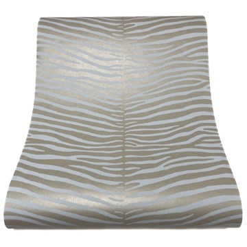 TAPETA NA FLIZELINIE ZEBRA TYGRYS BŁĘKITNA BŁYSZCZĄCA SZARO ZŁOTO 344741