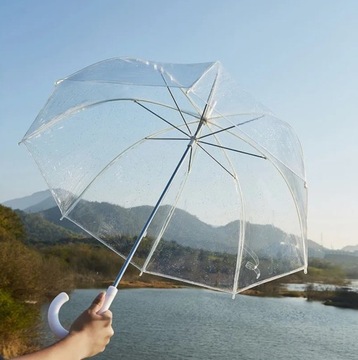 PARASOL TRANSPARENTNY PARASOLKA PRZEZROCZYSTA NA ŚLUB BIAŁA DUŻA SKŁADANA