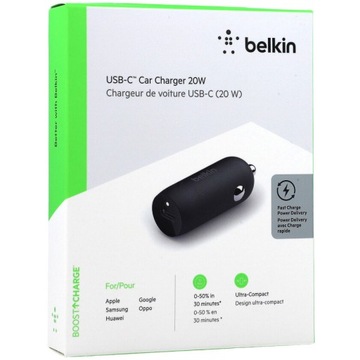 Автомобильное зарядное устройство Belkin - USB-C PD 3A 20W