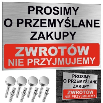 NIERDZEWNA Tabliczka PROSIMY O PRZEMYŚLANE ZAKUPY 30x20 Aluminium