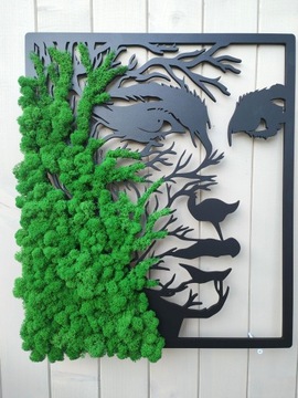 Украшение ЖЕНЩИНА 50см ДЕРЕВО лицо МОХ ЩЕТЕНЬ ЖИВАЯ КАРТИНА с морщинками