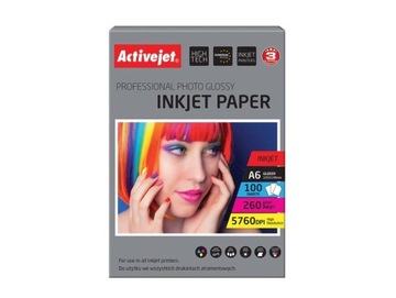 100X PAPIER FOTOGRAFICZNY ACTIVEJET 10X15CM 260G BŁYSK DRUKARKI ATRAMENTOWE